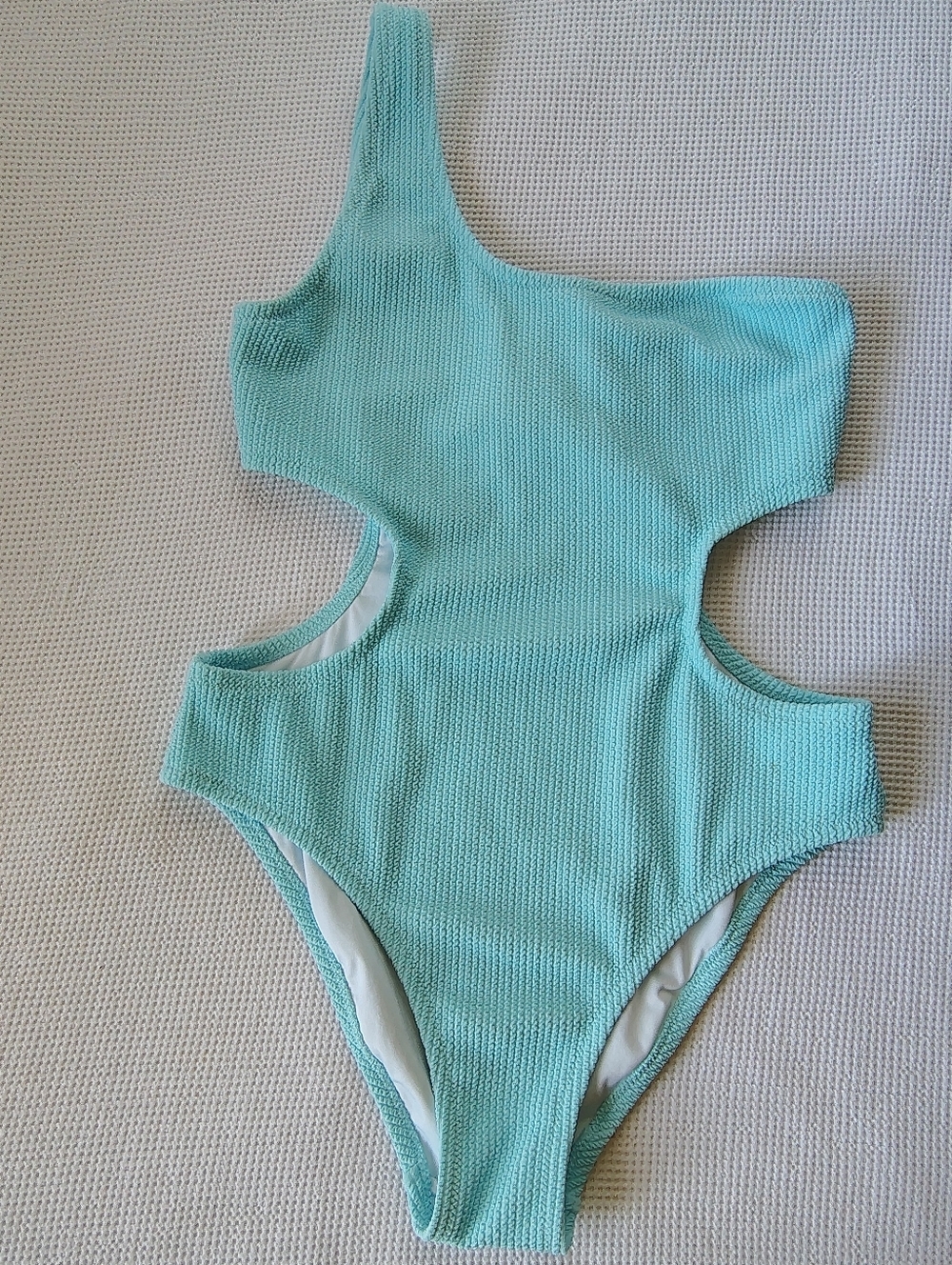 Pink Aqua One-Shoulder Cutout Textured One-Piece Swimsuit Size L